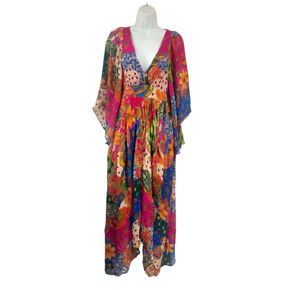 Farm Rio Sunny Mix Chiffon Midi Dress Women Small Multicolored Flowy Floral - Picture 1 of 12
